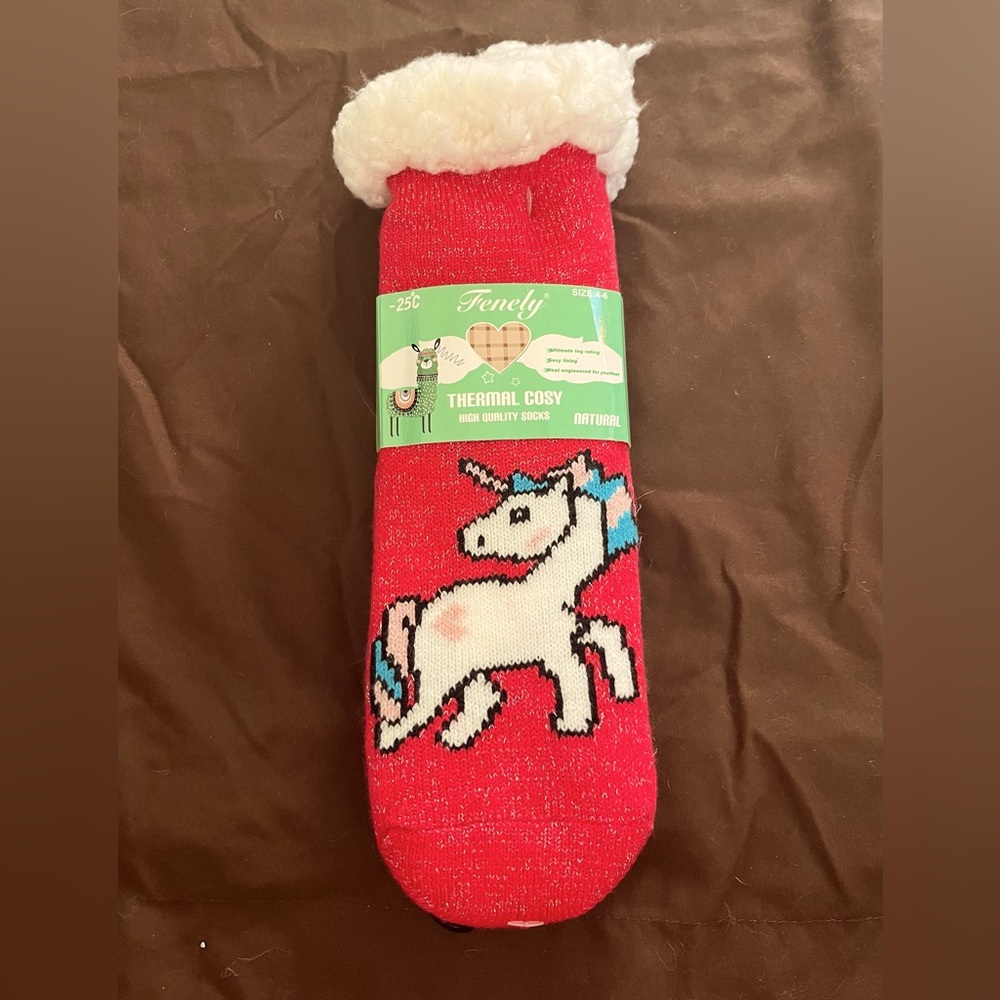 Fenely Red Unicorn Thermal Socks